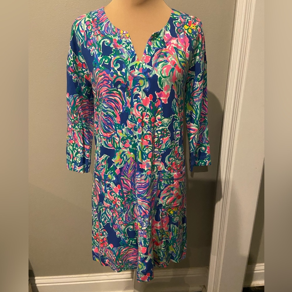 Lilly Pulitzer Joyce Knit Shift Dress Indigo Exotic Escapade S